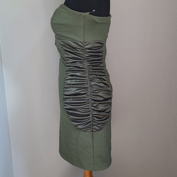Dark Hunter Green Zipper Back Strapless Mini Going Out Dress - Picture 3 of 7